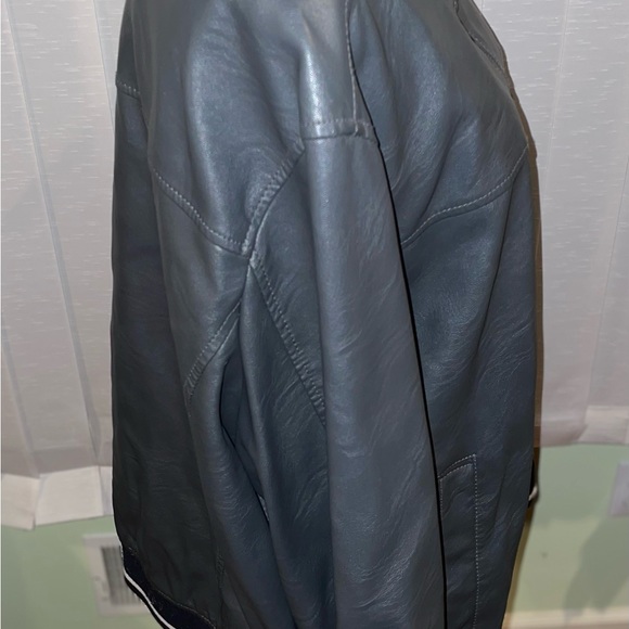 Men’s Gray Leather Motorcycle Jacket Tommy Hilfiger Coat Plus Size 2X - Picture 3 of 7